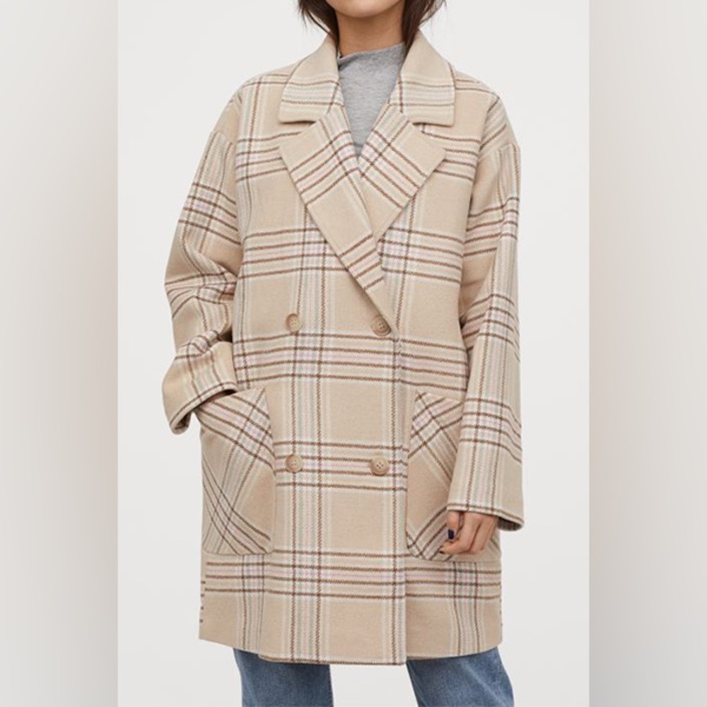 (NWT) H&M - plaid fall straight cut double breasted coat